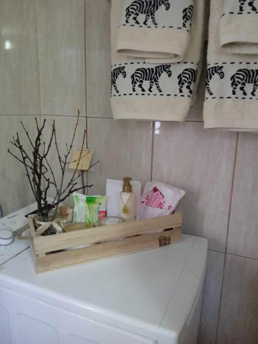 路特奇Φιλόξενο σπίτι στο Λουτράκι!的浴室位于卫生间后方,配有毛巾。