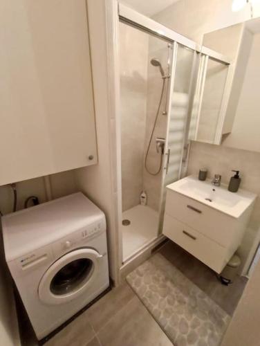 阿格德角Appartement Centre port 4 pers Cap d'Agde的小型浴室设有洗衣机和水槽。