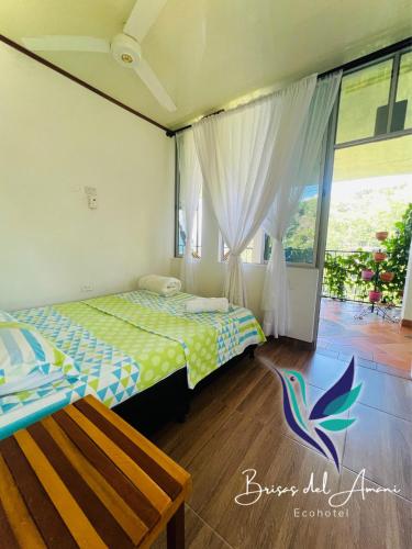 NorcasiaEcoHotel Brisas del Amani的一间卧室设有两张床和窗户。