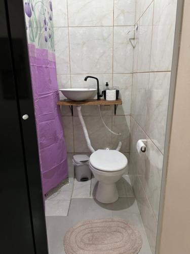 南圣弗朗西斯科Suite 3- Nud Praia bonita Hospedagem的一间带水槽和卫生间的小浴室