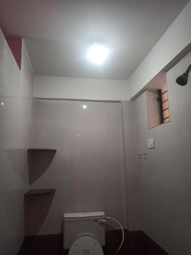 阿姆波尔Om Ganesh Naik Guest House的白色的浴室设有卫生间和窗户。