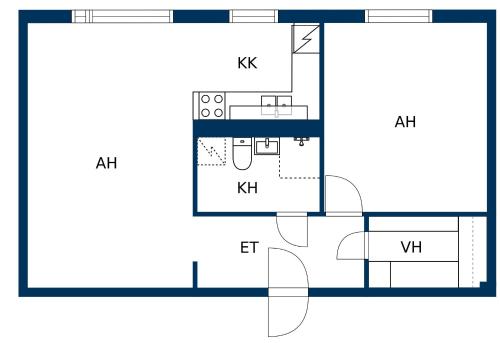 基尔科努米Hopeahaka kaksio 45 m2的一个小房子的平面图