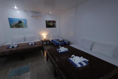 ZamboanguitaLavanya Beach And Dive Resort的一间带两张床和一张沙发的客厅