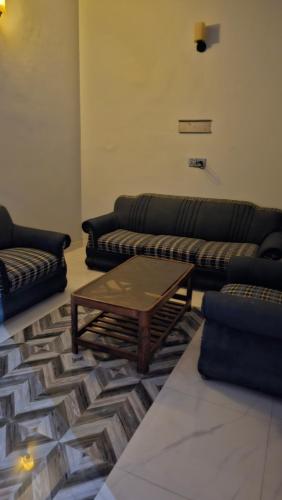 卡拉奇Hotel Golden Inn的客厅配有两张沙发和一张咖啡桌