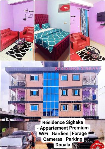 杜阿拉Residence Sighaka - Studio Meublé VIP avec WiFi, Gardien, Parking的一张酒店房间四张照片的拼贴图