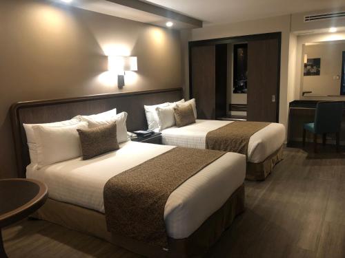墨西哥城都市酒店的酒店客房配有两张床和一张书桌