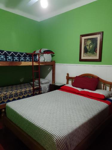 圣萨尔瓦多德朱HOSTEL JUJUY的一间卧室设有两张双层床,拥有绿色的墙壁