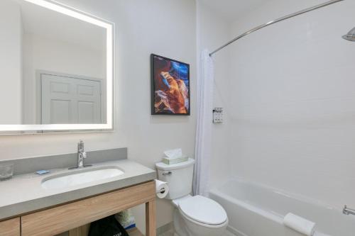 莱克杰克逊莱克杰克逊烛木套房酒店的一间带水槽、卫生间和镜子的浴室
