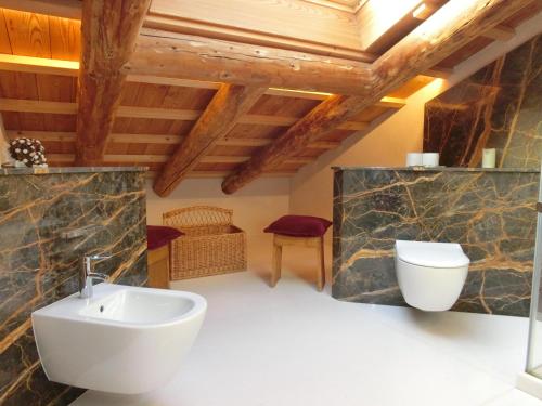 科尔蒂纳丹佩佐CORTINA LODGE的一间带水槽和卫生间的浴室