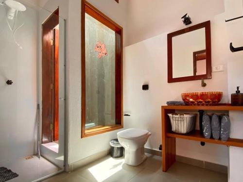 朱奎Hostel Txai Juquehy Suítes的一间带卫生间和窗户的浴室