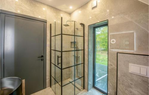 Novo ZvecevoPet Friendly Home In Novo Zvecevo With Sauna的带淋浴的浴室和玻璃门