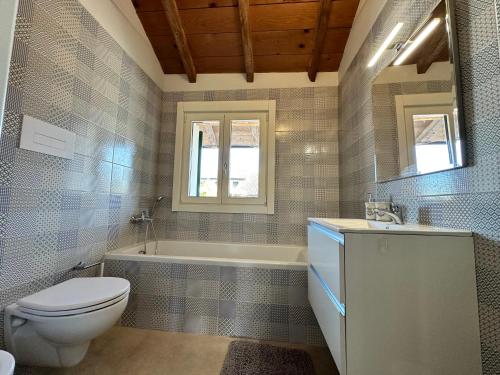 Canovetta Country House "Jakiro" - nearby Cremona的浴室配有卫生间、浴缸和水槽。