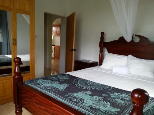 罗索科罗索尔公寓酒店的一间卧室配有一张带木制床头板的床