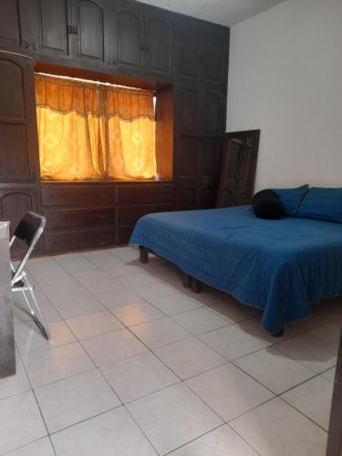 CedralCasa Mata的一间卧室设有蓝色的床和窗户。
