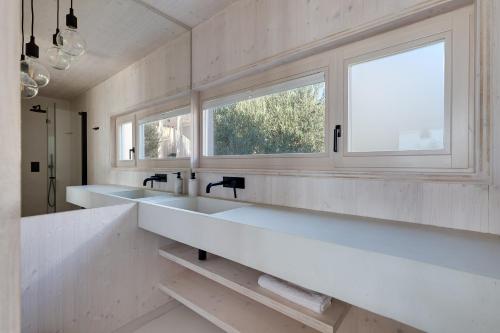 德拉格Pupsi Garden Villa的一间带两个盥洗盆和窗户的浴室
