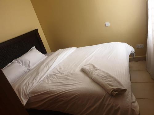内罗毕Solomon's Palace - Nairobi的一张白色的床,上面有枕头