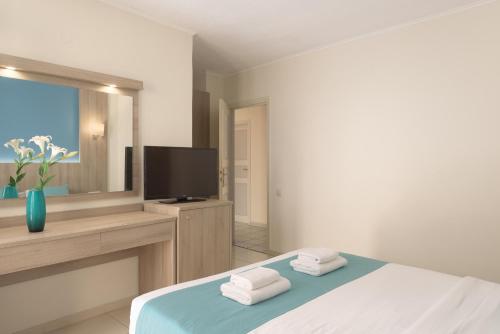 赫索尼索斯赫索尼索斯中心酒店的一间卧室配有一张床和一台平面电视