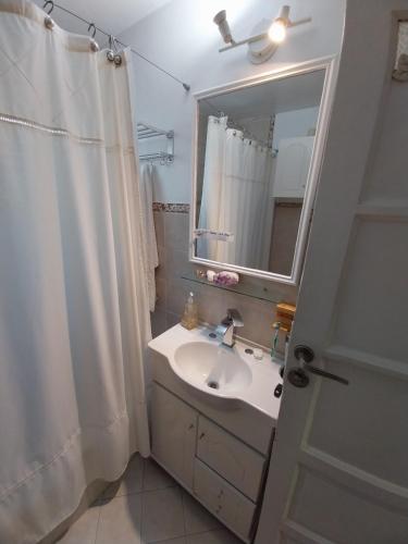 圣伊西德罗Lollapalooza muy cerca的一间带水槽、镜子和淋浴的浴室