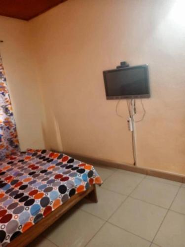 瓦加杜古YILIMDE APPARTEMENTS的卧室配有一张床,墙上配有电视。