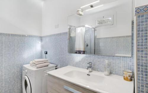 圣雷莫Casa Sanremo Tiziano的一间带水槽和洗衣机的浴室