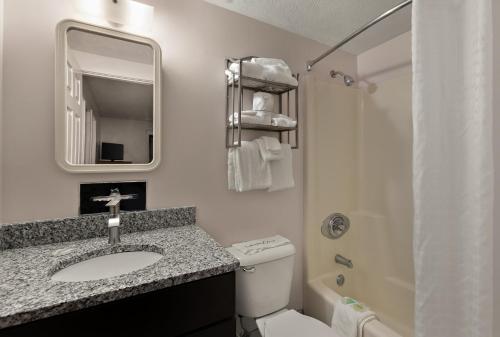 特拉弗斯城特拉弗斯湾宾馆的一间带水槽、卫生间和镜子的浴室