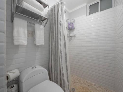巴亚尔塔港Apartment in Puerto Vallarta的白色的浴室设有卫生间和淋浴。
