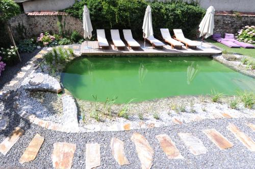 瓦豪地区魏森基兴拉夫斯伯格霍夫文艺复兴住宿加早餐旅馆的一个带躺椅的小游泳池和一个水游泳池