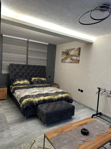 新帕扎尔Lavanda Apartman的一间卧室配有一张床和一张沙发