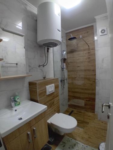 帕莱Konak Cicović的浴室配有卫生间、盥洗盆和淋浴。
