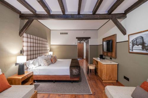 塞拉内华达鲁麦基伊亚精选文奇酒店的一间卧室配有一张床、一台电视和一张沙发