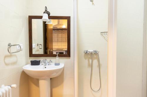 A PontenovaApartamentos Turisticos A Estacion的浴室配有盥洗盆和带镜子的淋浴