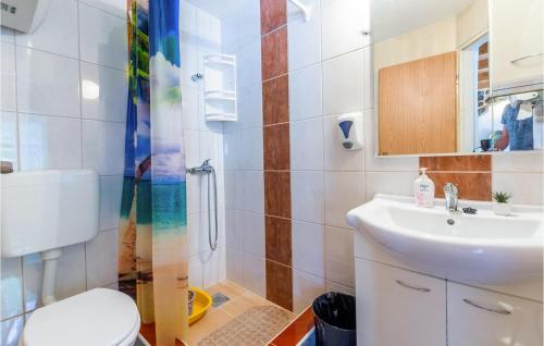 VrgoracPet Friendly Home In Vrgorac With Wi-fi的浴室配有卫生间、盥洗盆和淋浴。