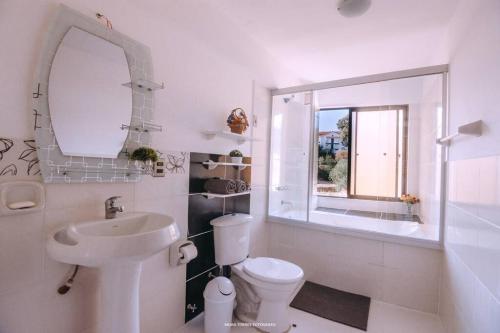 苏克雷Cómodo y amplio departamento con vistas inmejorables的一间带水槽、卫生间和镜子的浴室
