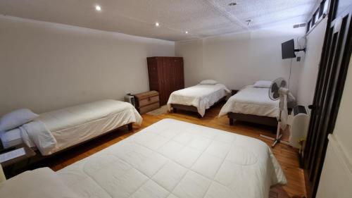 洛斯安赫莱斯Hostal Magnolia的一间设有两张床和一台电视的房间