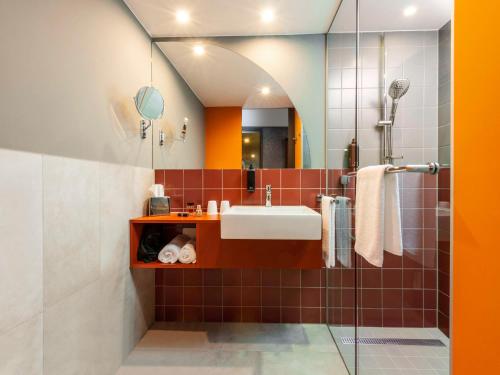圣马格雷滕ibis Styles St Margrethen Bodensee的一间带水槽和镜子的浴室