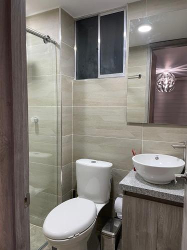 里考尔特Apartamento Girardot Peñalisa con Piscina的一间带卫生间和水槽的浴室