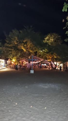 塞古罗港Casinha em Caraíva的一群人晚上站在公园里