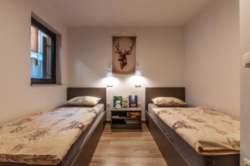 莫济列Apartma Kadulja Golte的一间客房内配有两张床的房间
