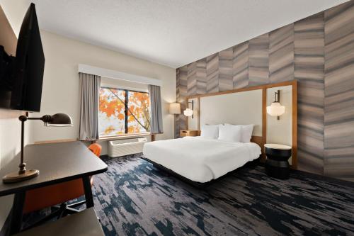 切萨皮克Fairfield by Marriott Chesapeake的配有一张床和一张书桌的酒店客房