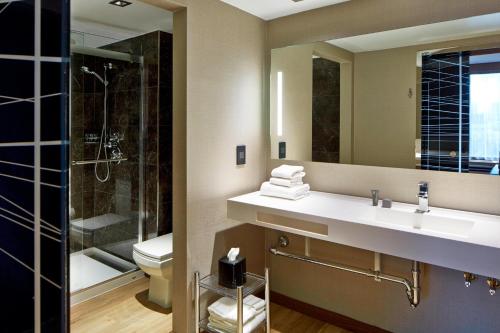 亚特兰大亚特兰大市中心AC酒店的一间带水槽、卫生间和淋浴的浴室