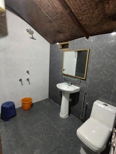 BokākhātAVA Resort, Kaziranga的一间带水槽、卫生间和镜子的浴室