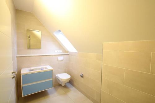 诺德代希Seeblick 7的一间带卫生间和天窗的浴室