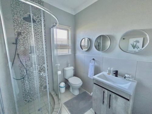 波罗瓜尼The Acorn @ Skyfall Country Estate的带淋浴、卫生间和盥洗盆的浴室