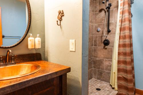 Loma LindaMt. Lemmon Lodge的一间带水槽和淋浴的浴室