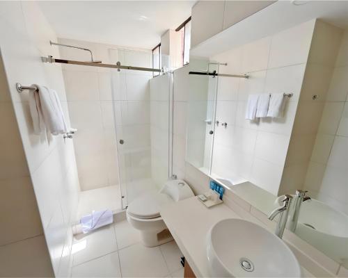 阿雷基帕帆迪朵酒店的白色的浴室设有水槽和卫生间。