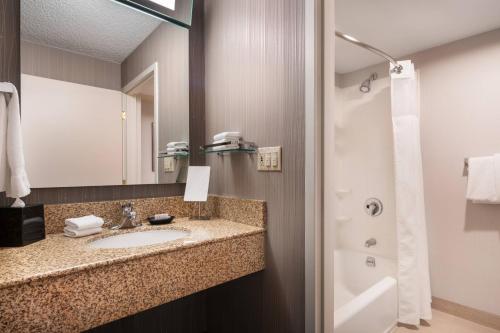 诺瓦托诺瓦托马林/索诺玛万怡酒店的一间带水槽和淋浴的浴室