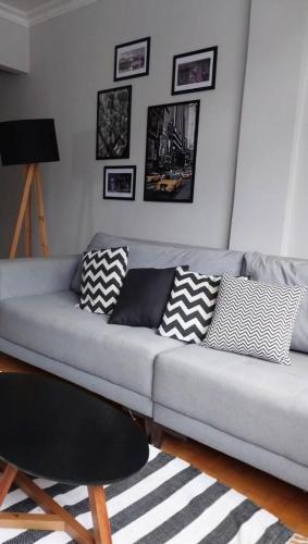 里约热内卢Magnífico apartamento的客厅配有带枕头的沙发