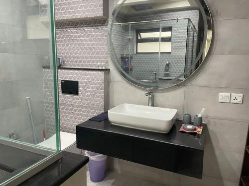 拉合尔Grey Orchard Homestay - A Family Place的一间带水槽和镜子的浴室