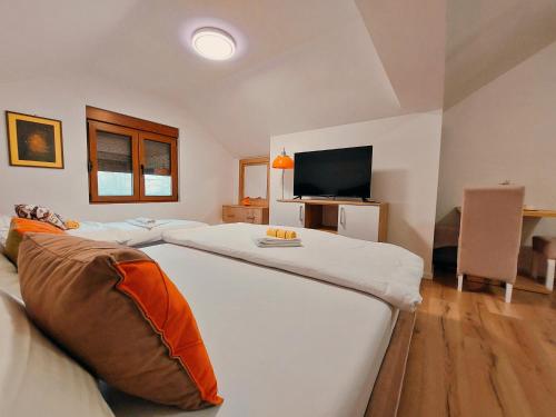 尼克希奇Buba Palace的一间卧室配有两张床和一台平面电视