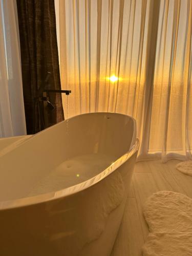 OrllanLuxury Villa’s的带浴缸的浴室和窗户